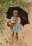 Robert Gemmell Hutchison, A Girl With An Umbrella, oil on canvas