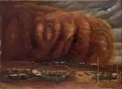 John Charles Goodhart, Dust Storm Over Broken Hill, New South Wales, Australia, oil on canvas