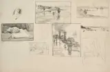 Alexander Mann, Seven Landscape Studies And Study Of A Hand And Of An Artist Drawing, 1985, pencil on paper