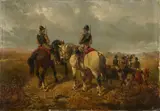 John Frederick Herring, Jr., Mounted Militia Crossing A Mountain Range, oil on canvas