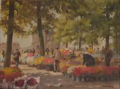 Henk Welters, Flower Sellers, oil on canvas