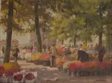 Henk Welters, Flower Sellers, oil on canvas