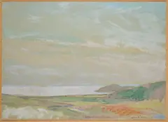 Albert Rutherston, Coastal Lanscape, watercolour on paper laid down on board