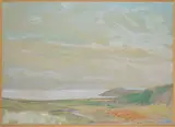 Albert Rutherston, Coastal Lanscape, watercolour on paper laid down on board