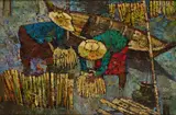 Noparat Livisit, Securing The Rice Harvest, oil on canvas