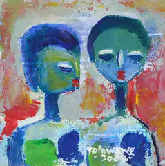 Tola Wewe, Intimate Tale, acrylic on canvas