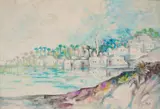 Ali Bayoumi, White Houses Overlooking The Shore, oil on canvas