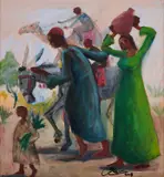 Omar Abdel Zaher, Coming To The Village, oil on board