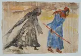 Tahia Halim, Fellaheen, gouache on papyrus