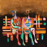 Amer al-Obaidi, Bench, gouache and wash over pen on laid paper