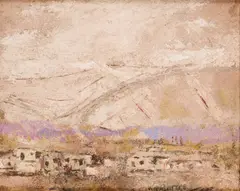 Syrian Landscape (Maaloula) by Fateh Moudarres, oil on board, sold Oct 2024