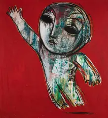 Mohannad Orabi, Figure In Red, mixed media on canvas on the reverse mixed media on canvas