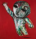 Mohannad Orabi, Figure In Red, mixed media on canvas on the reverse mixed media on canvas