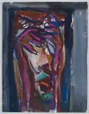 Hasan Hourani, Face, watercolour and oil pastel on paper