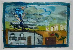 Hasan Hourani, Landscape, acrylic on paper