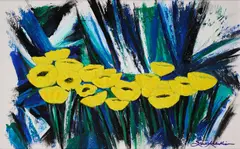 Dancing Yellow Poppies by Lena Kelekian, acrylic on canvas laid on board, sold Oct 2024