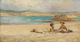 Alfred Walter Bayes, By Sunny Seas, oil on panel 20cm by 36cm