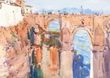 Gerald Palmer, At Ronda, watercolour with ink 24cm by 36cm