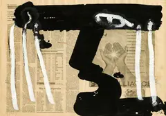 Agustí Puig, Sans-titre, 1996, technique mixte, papier journal et gouache