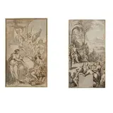 Jan Goeree, Sans titre, 2017, Le Sermon sur la montagne et Projet de frontispice, 2 encres brunes et lavis gris sur papier