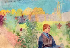 Jacek Malczewski, W ogrodzie, 1902 r., 1902, olej, tektura, 23