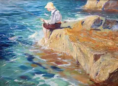 Feliks Michał Wygrzywalski, Z Capri - Chłopiec łowiący ryby, olej, płótno, 60