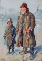 Erno Erb, Sybirak z dzieckiem, olej, tektura, 63