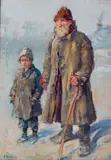 Erno Erb, Sybirak z dzieckiem, olej, tektura, 63