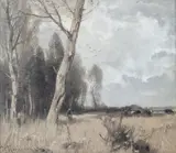 Roman Kochanowski, Pejzaż, olej, tektura