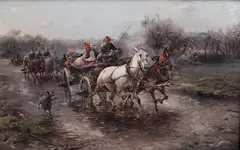 J. Konarski, Jazda!, olej, płótno