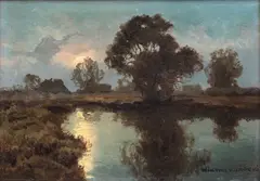 Wiktor Korecki, Zachód słońca, olej, płyta, 24