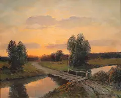 Wiktor Korecki, Pejzaż, olej, płótno