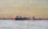Michał Gorstkin-Wywiórski, Zimowy poranek, olej, płótno naklejone na tekturę, 17