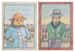 Nikifor Krynicki, Kryniccy kuracjusze - para, ok. 1963 r., 1963, kredka, papier