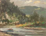 Eugeniusz Dzierżencki, Dunajec pod Krościenkiem, olej, tektura