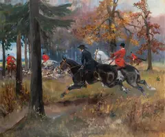 Jerzy Kossak, Polowanie par force, 1925 r., 1925, olej, płótno