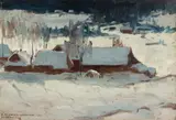 Bronisława Rychter-Janowska, Zakopane - Chaty w śniegu pod słońce, 1922 r., 1922, olej, tektura, 22