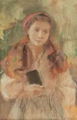 Teodor Axentowicz, Dziewczyna z modlitewnikiem, pastel, papier