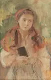 Teodor Axentowicz, Dziewczyna z modlitewnikiem, pastel, papier