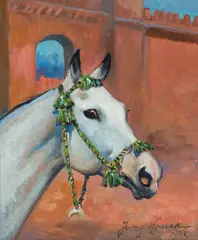Jerzy Kossak, Głowa konia arabskiego, 1942 r., 1942, olej, tektura