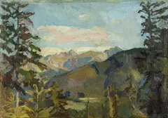 Stanisław Kamocki, Widok na Tatry, olej, tektura