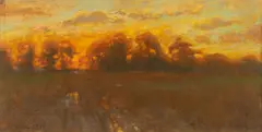 Ludomir Benedyktowicz, Zachód słońca, 1910 r., 1910, gwasz, tempera, tektura