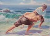 Rybacy ciągnący sieci by Feliks Kazimierz Wygrzywalski, olej, płótno, sold Jun 2026