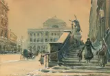 Władysław Chmieliński, Widok na Pałac Staszica w Warszawie, akwarela, papier