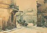 Władysław Chmieliński, Widok na Stary Rynek w Warszawie, akwarela, papier