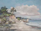 Eugeniusz Dzierżencki, Na plaży, olej, płyta pilśniowa, 33