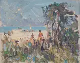 Henryk Baranowski, Widok na plaże, olej, tektura
