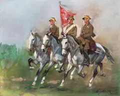 Wojciech Kossak, Ułani, olej, sklejka
