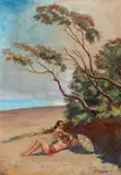 Stanisław Żurawski, Na plaży, olej, płótno