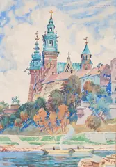 Henryk Uziemblo, Wzgórze Wawelskie, 1935 r., 1935, akwarela, papier